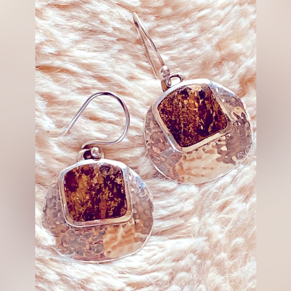 Vintage 50’s Tiger Eye Custom Sterling SD Signed Authentic Navajo Earrings